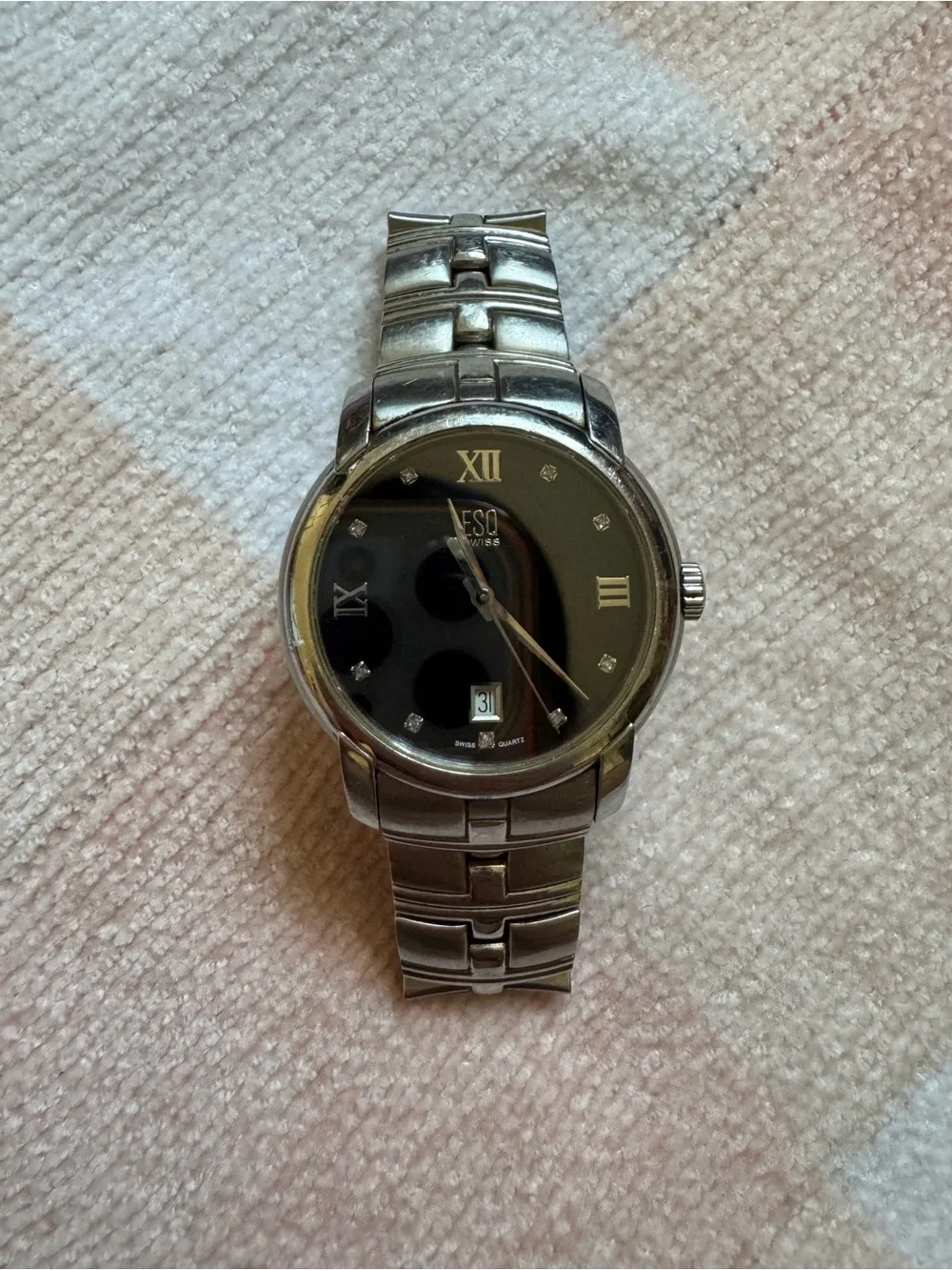 ESQ by Movado Men’s Stainless Steel Black Dial Watch with Date